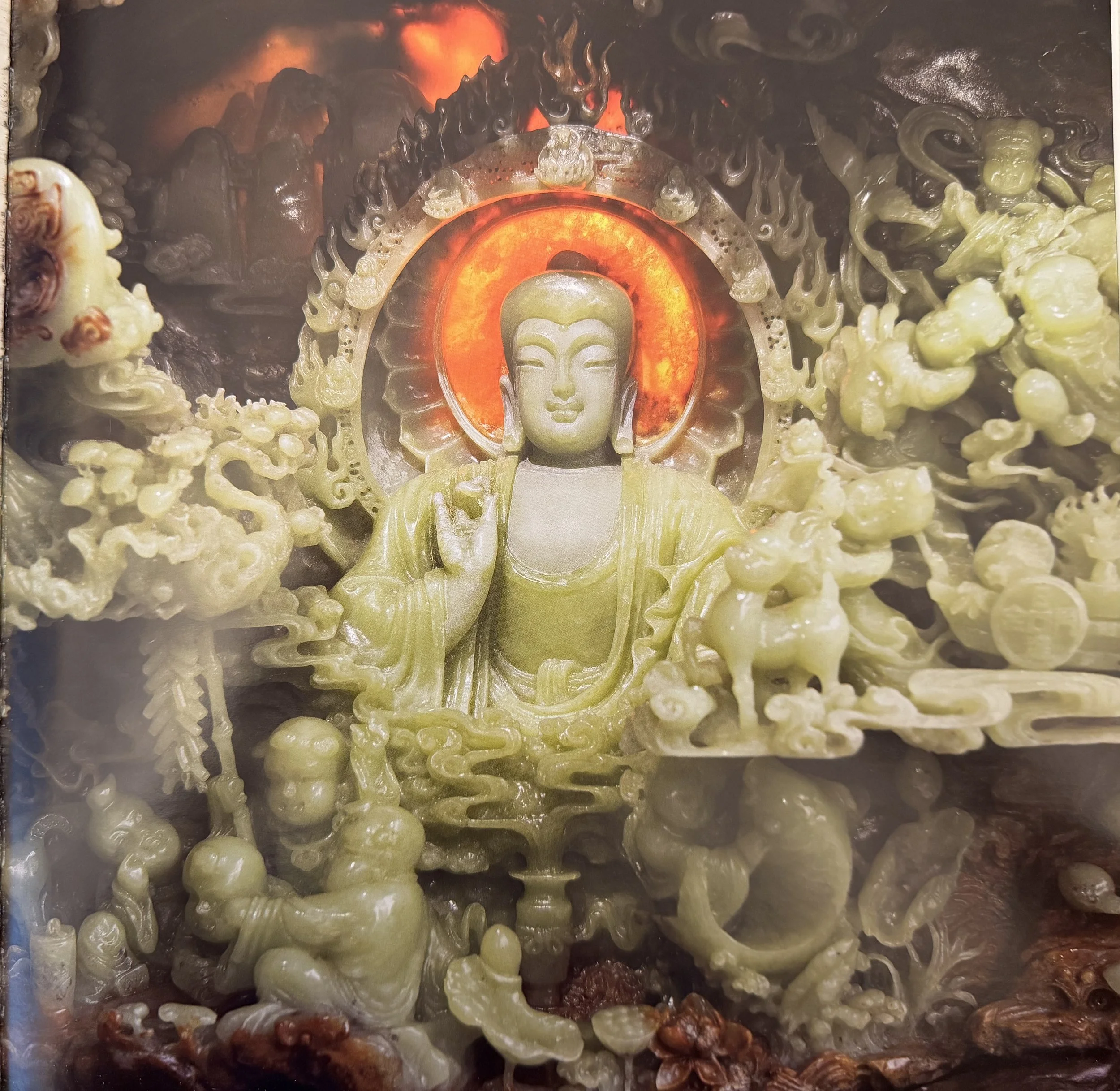 Hetian nephrite jade Buddha sculpture carved and designed by Yuan Jiaqi