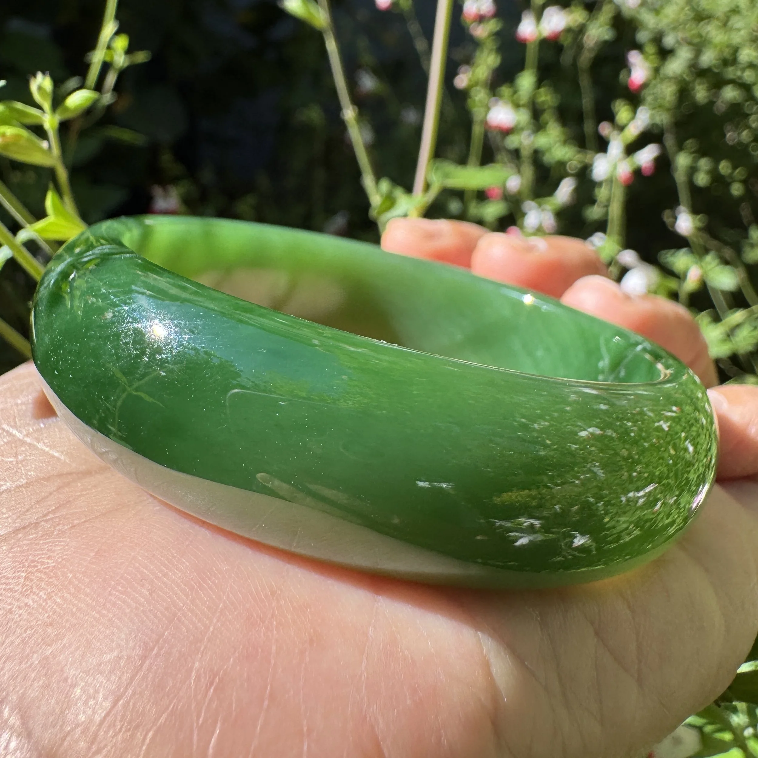 Genuine Certified Hetian Green nephrite Jade bangle bracelet (57.2mm) -exquisite carved