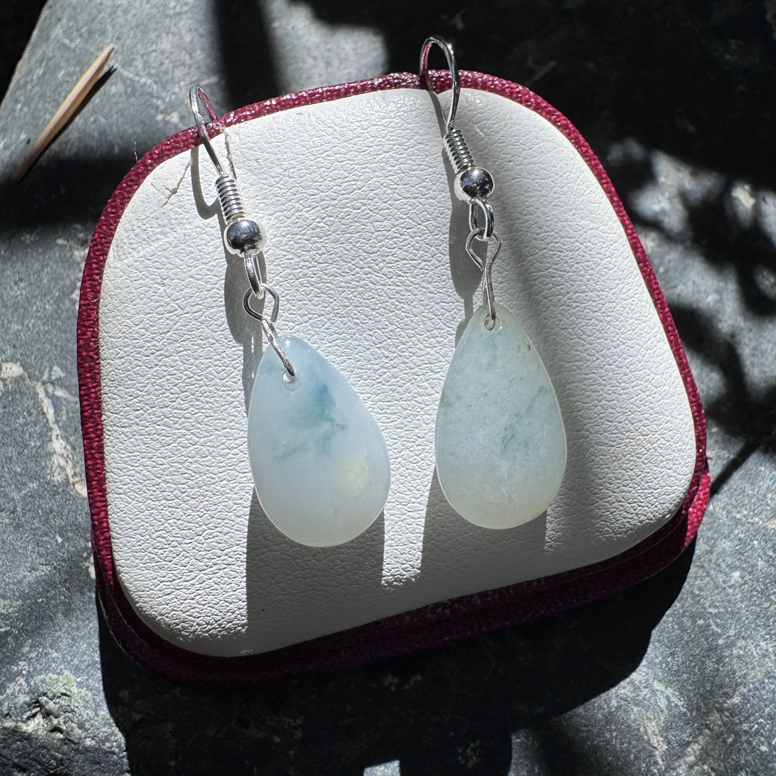 Jade earrings- Myanmar jadeite raindrop charm- sterling silver