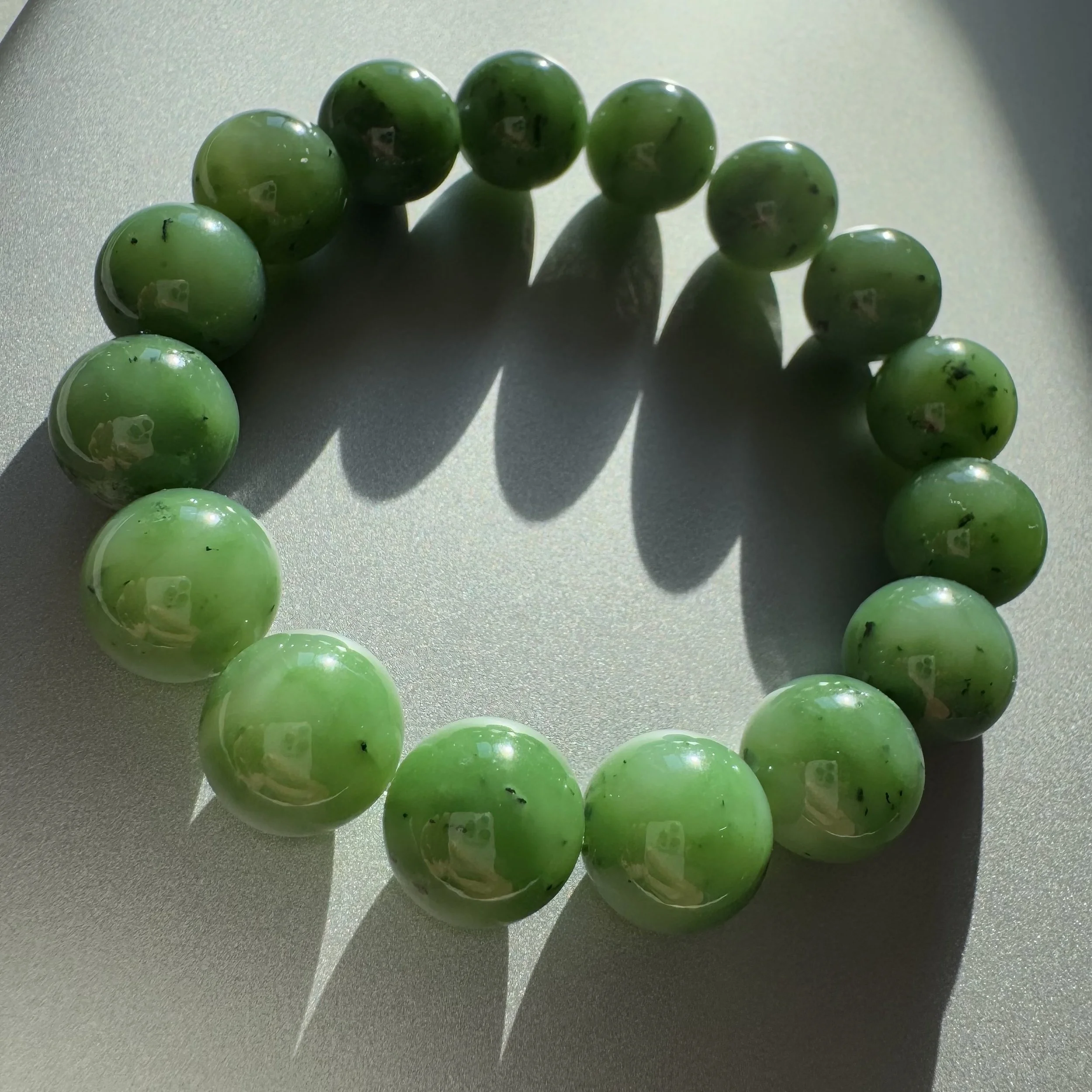 Jade bracelet -Genuine 100% natural untreated Medium large Hetian green nephrite beads (13mm) - jade green