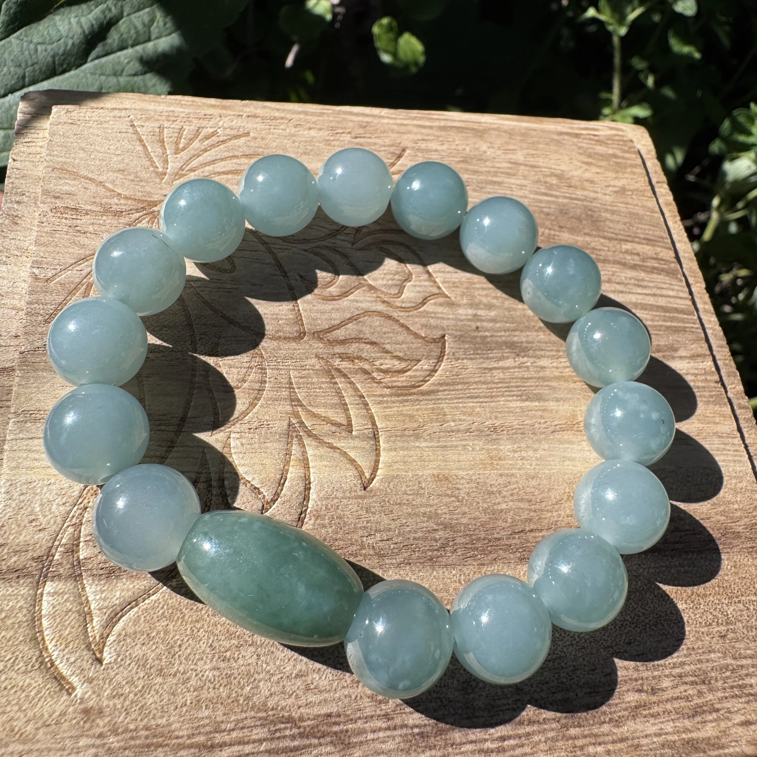 Jade bracelet- Icy Sky Blue Guatemalan Jadeite beads (11mm) with Myanmar Jadeite Lu Lu Tong