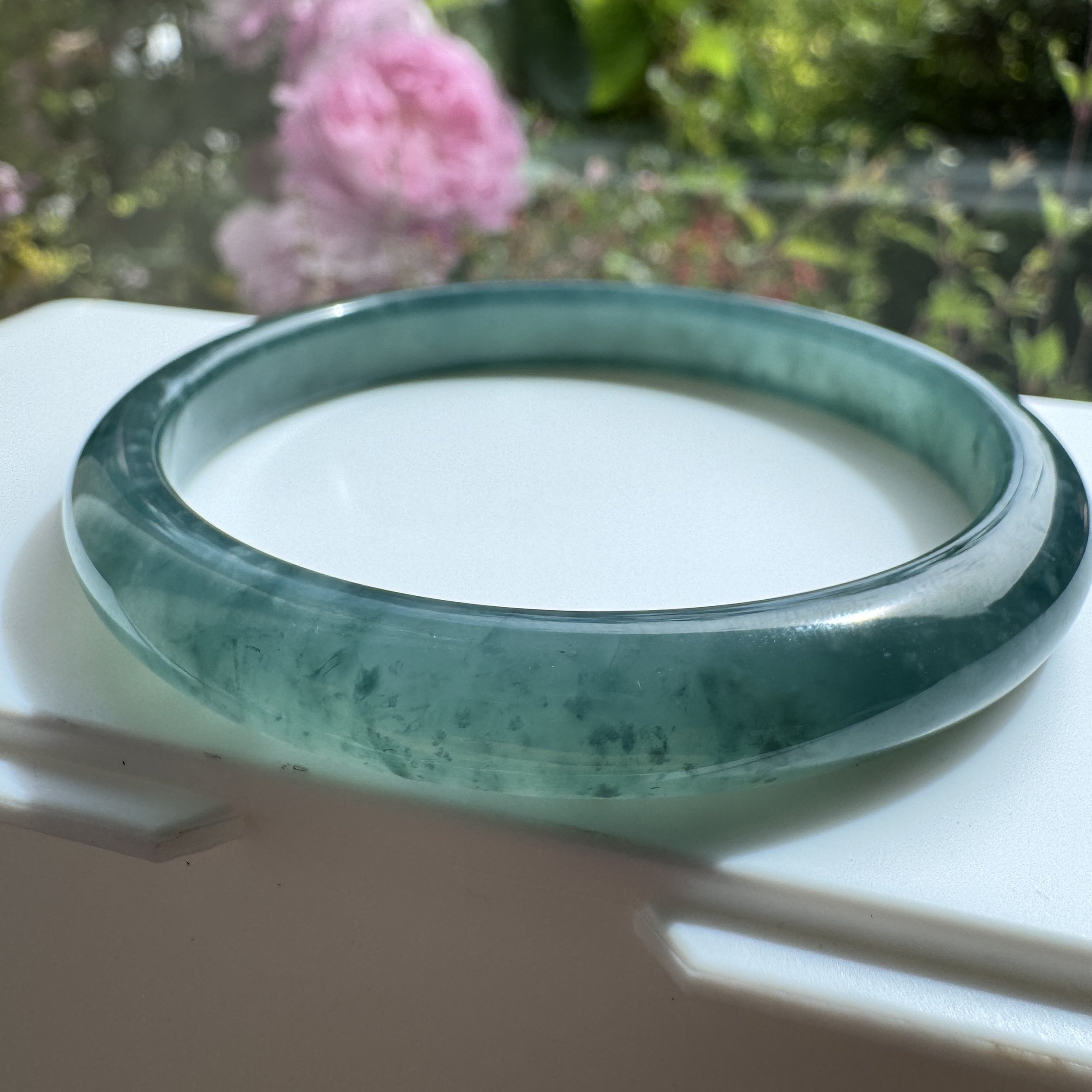 Jade bangle bracelet (57mm)-Genuine Type A Guatemalan  blue icy Jadeite