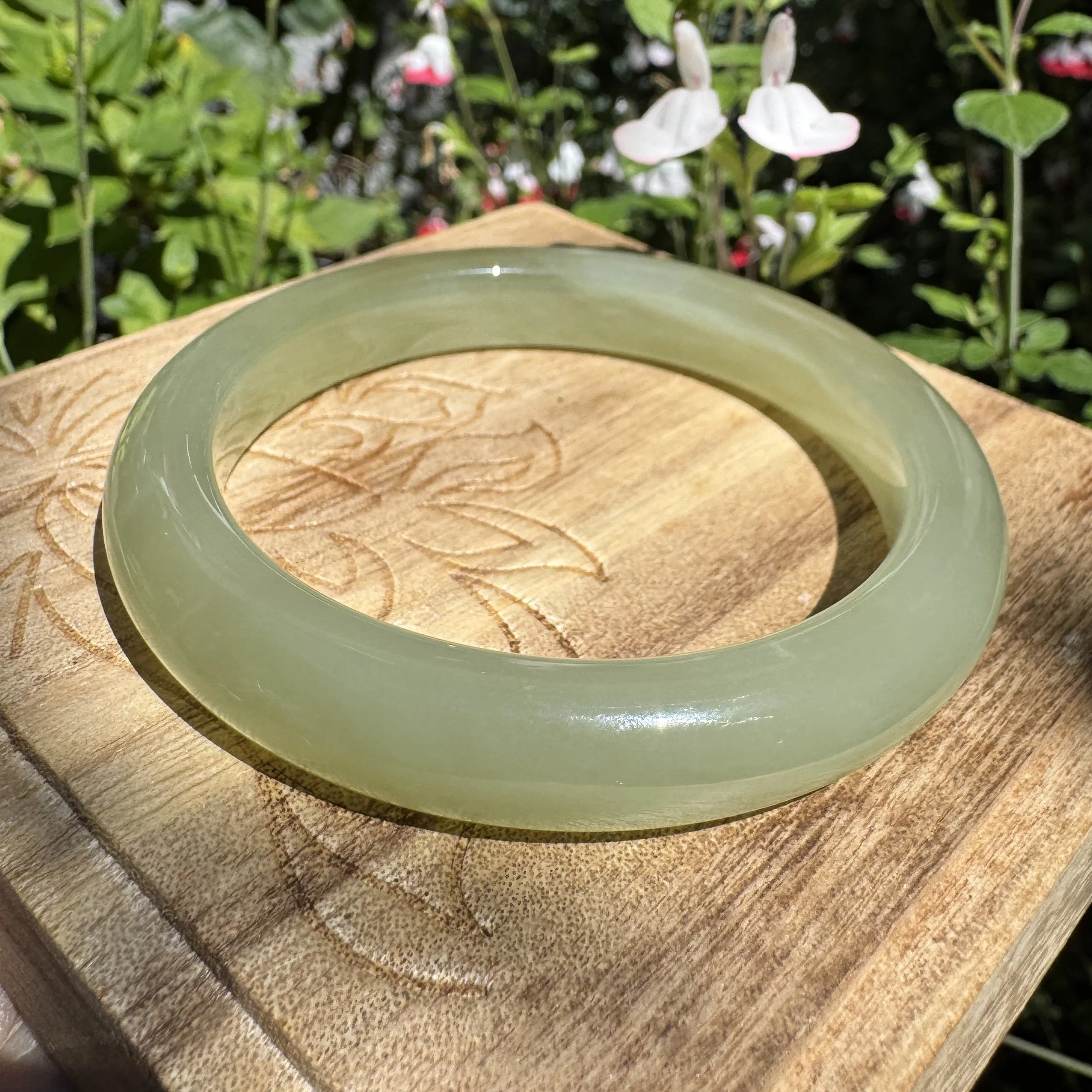 Certified Natural Hetian  icy nephrite jade bangle bracelet(59.5mm)- olive green