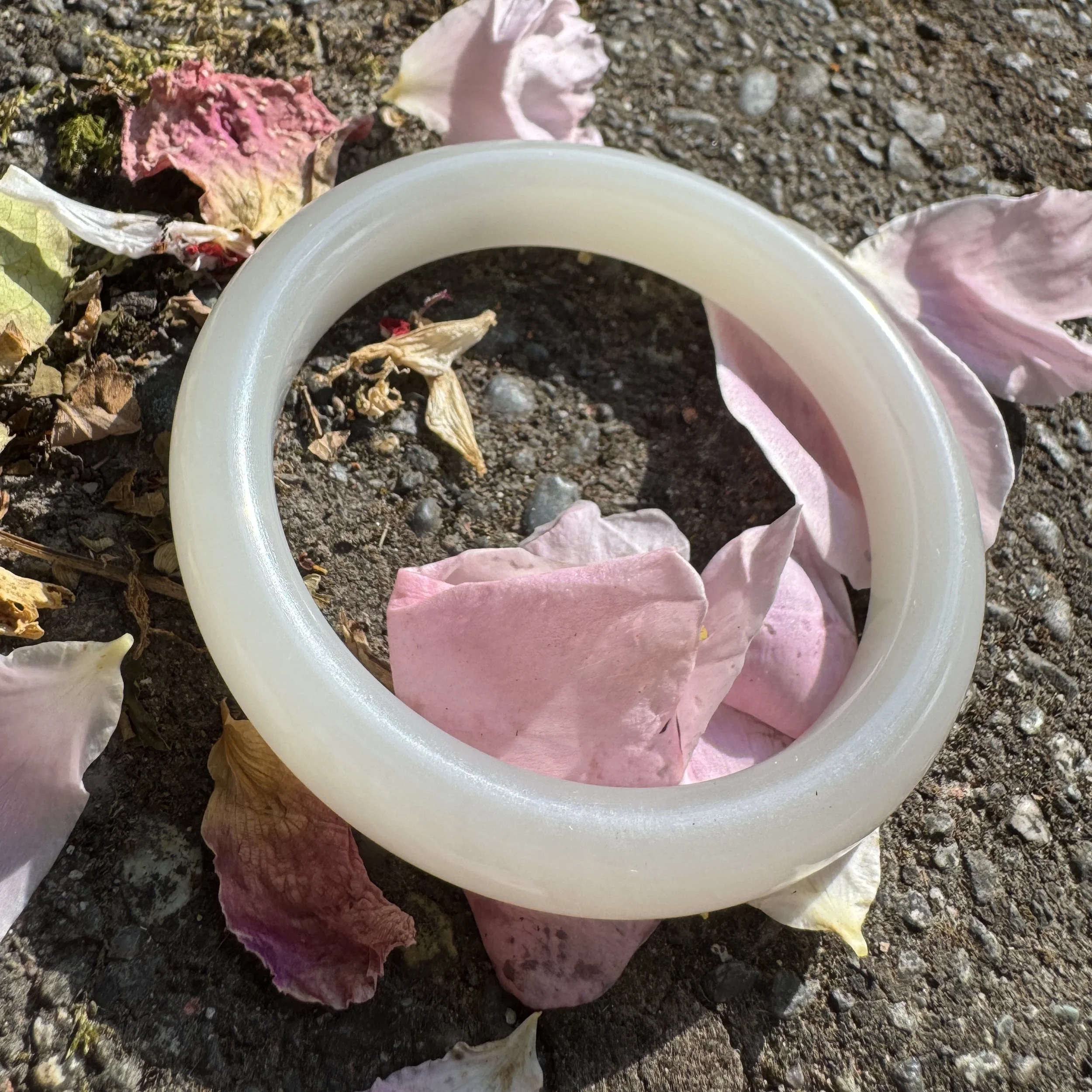 Jade bangle bracelet-certified natural High quality Hetian  (55mm) -Unique icy milky white  subtle purple