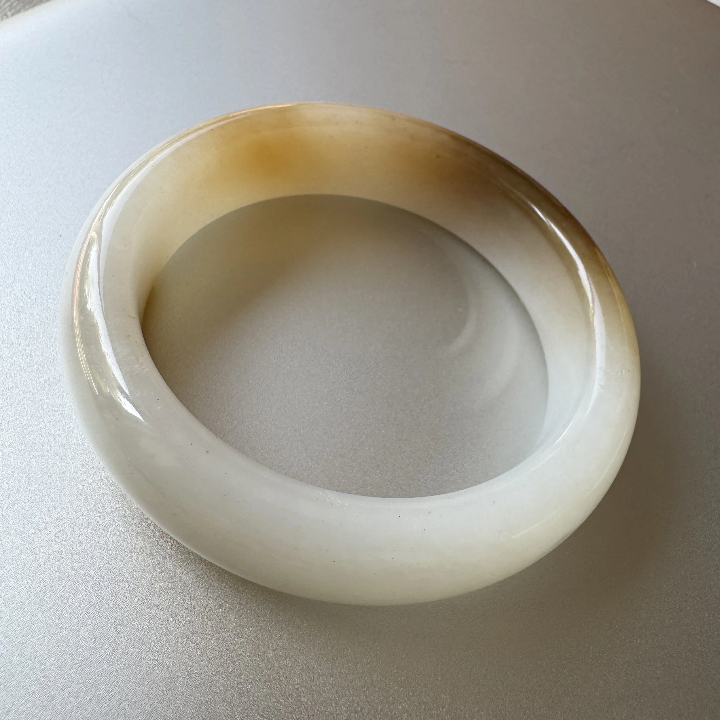 Certified Top Grade Hetian mutton fat white with sugar cobblestone river nephrite Jade bangle bracelet (54mm)