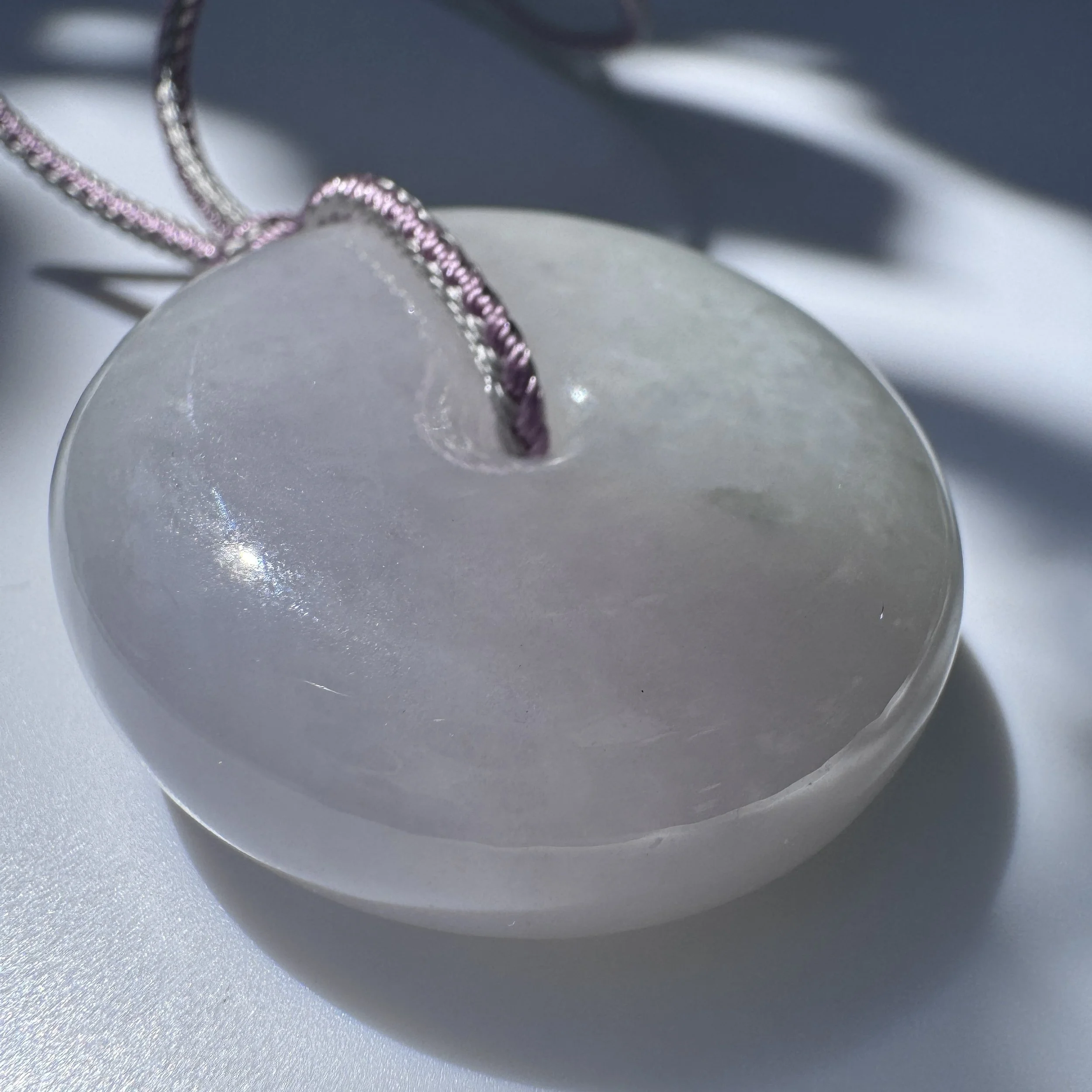 Natural Type  A Myanmar  Lavender Jadeite "Ping An Kou" Donut Pendant Necklace (33.8mm)