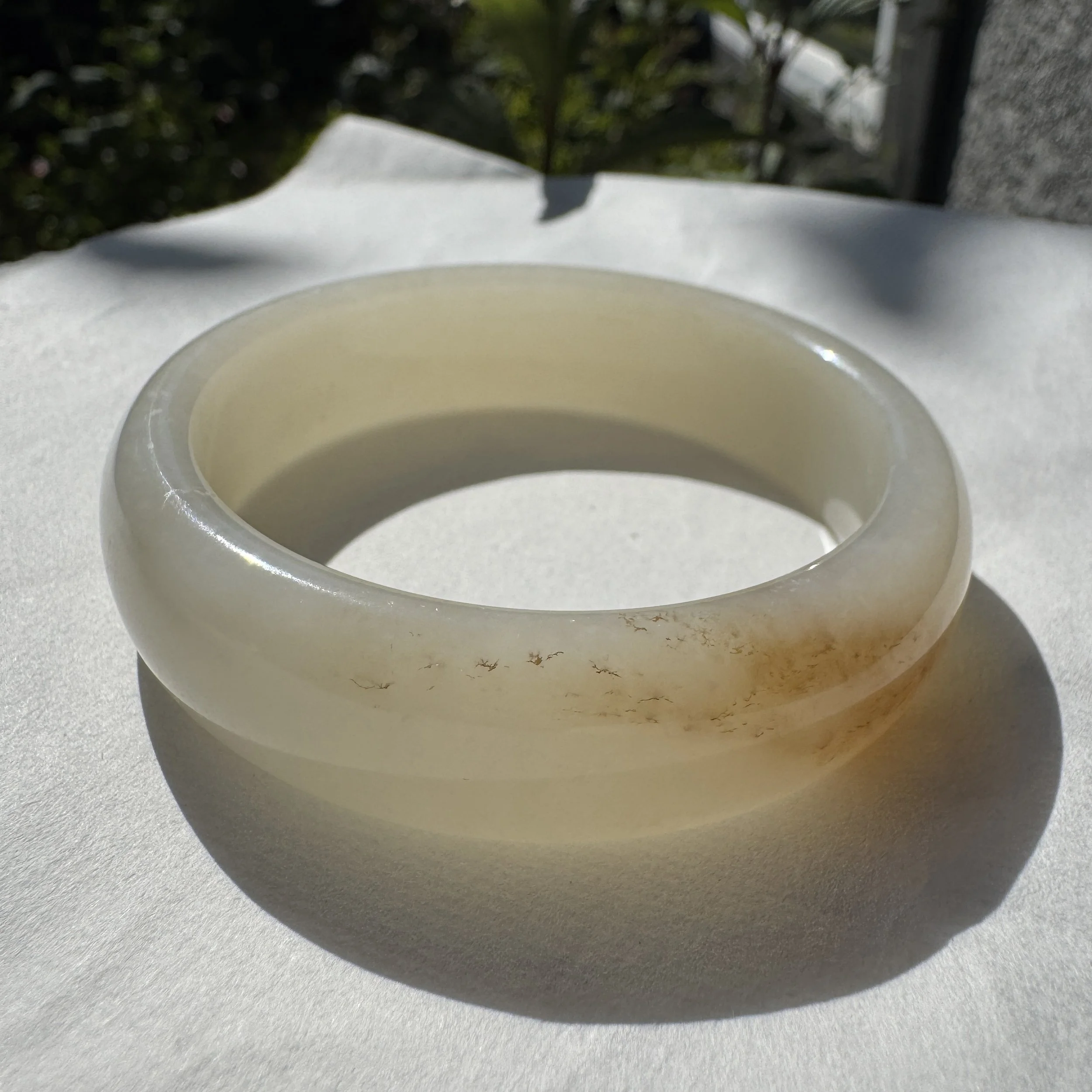 Certified Premium Hetian Mutton Fat White & Sugar Nephrite Jade Bangle bracelet ( 53.1mm)