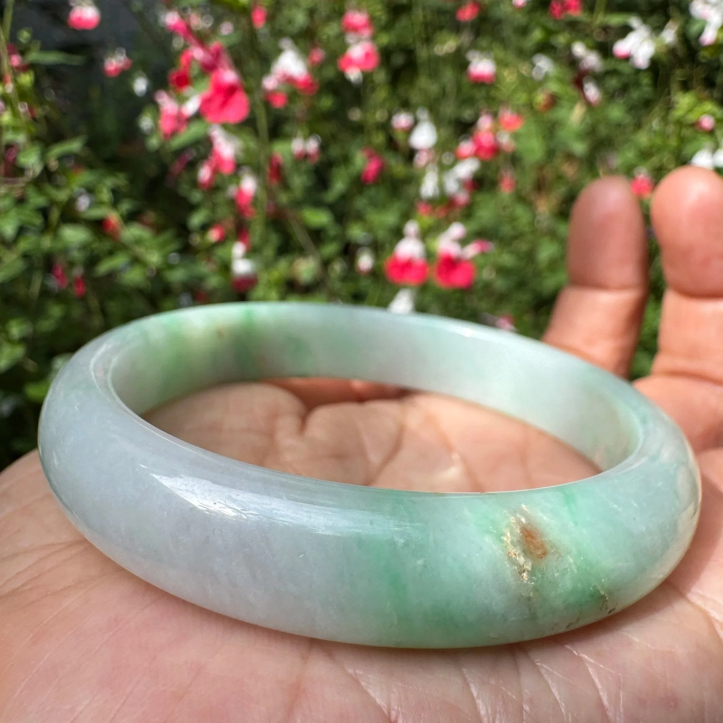 Certified Type A Myanmar Jadeite Bangle Bracelet (55.7mm)- Apple Green & Light Purple