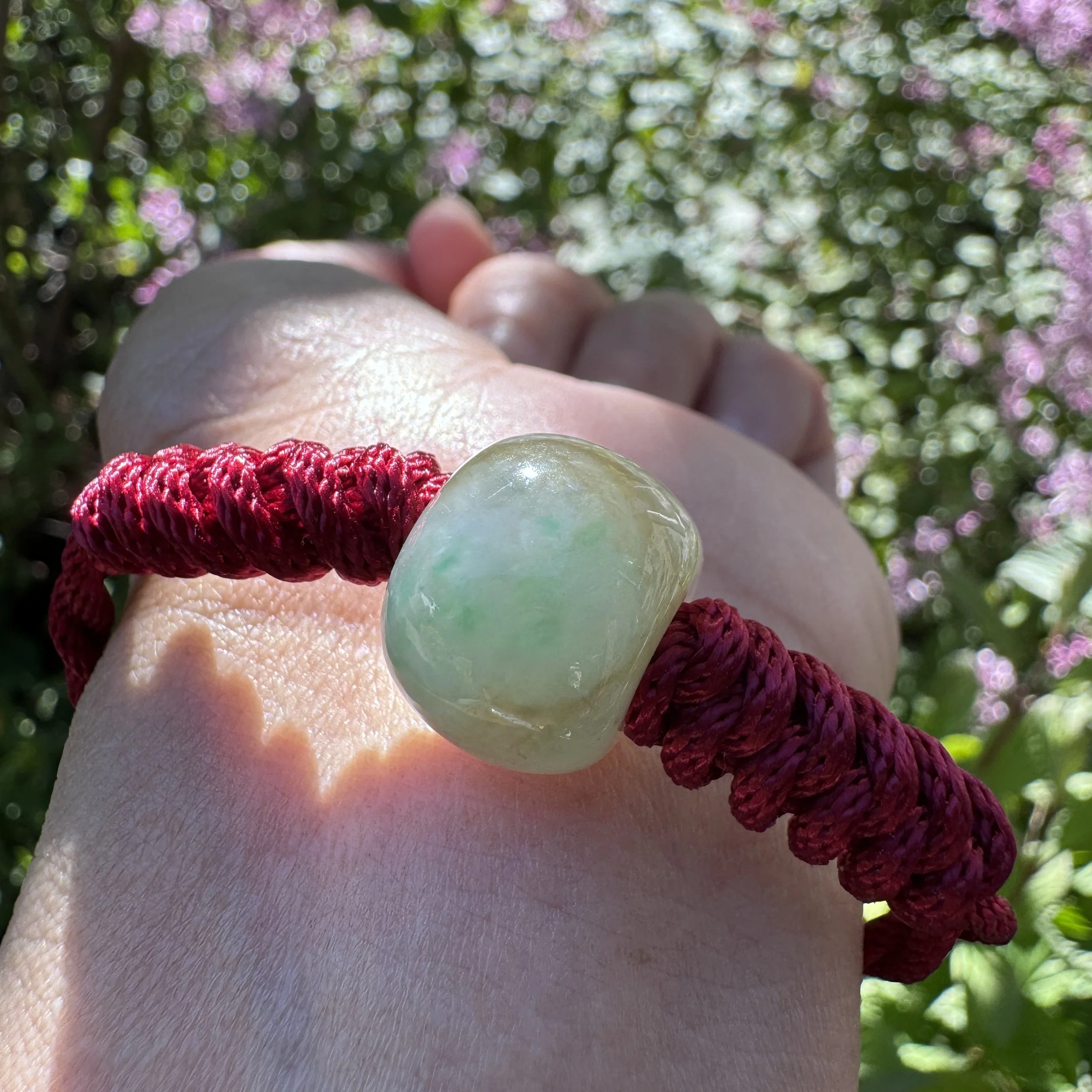 Hand braided Feng Shui red bracelet with Genuine  Type A Myanmar jadeite Charm