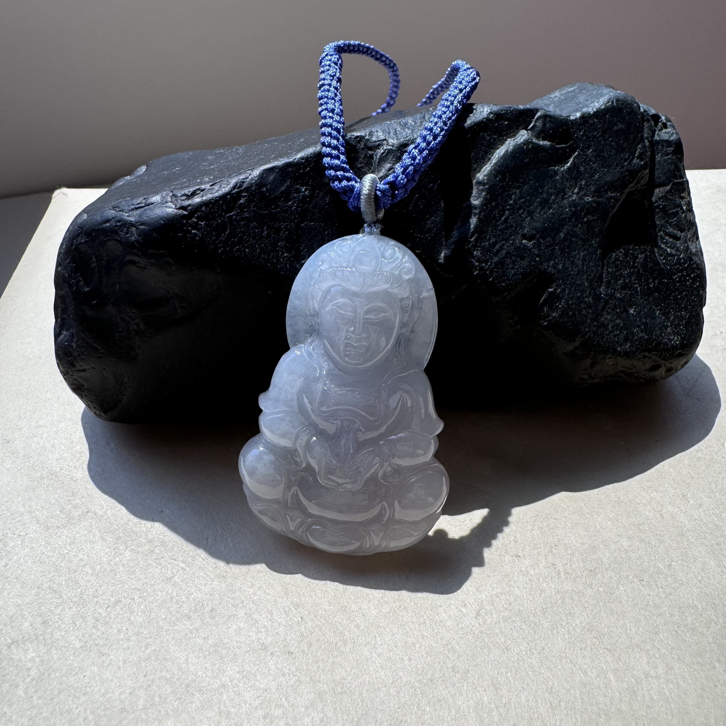 Myanmar Jadeite pendant-Icy lavender purple - image of Baoping Guanyin