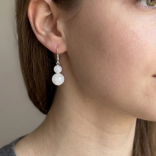 Jade earrings- Top quality Hetian mutton fat white nephrite beads- sterling silver