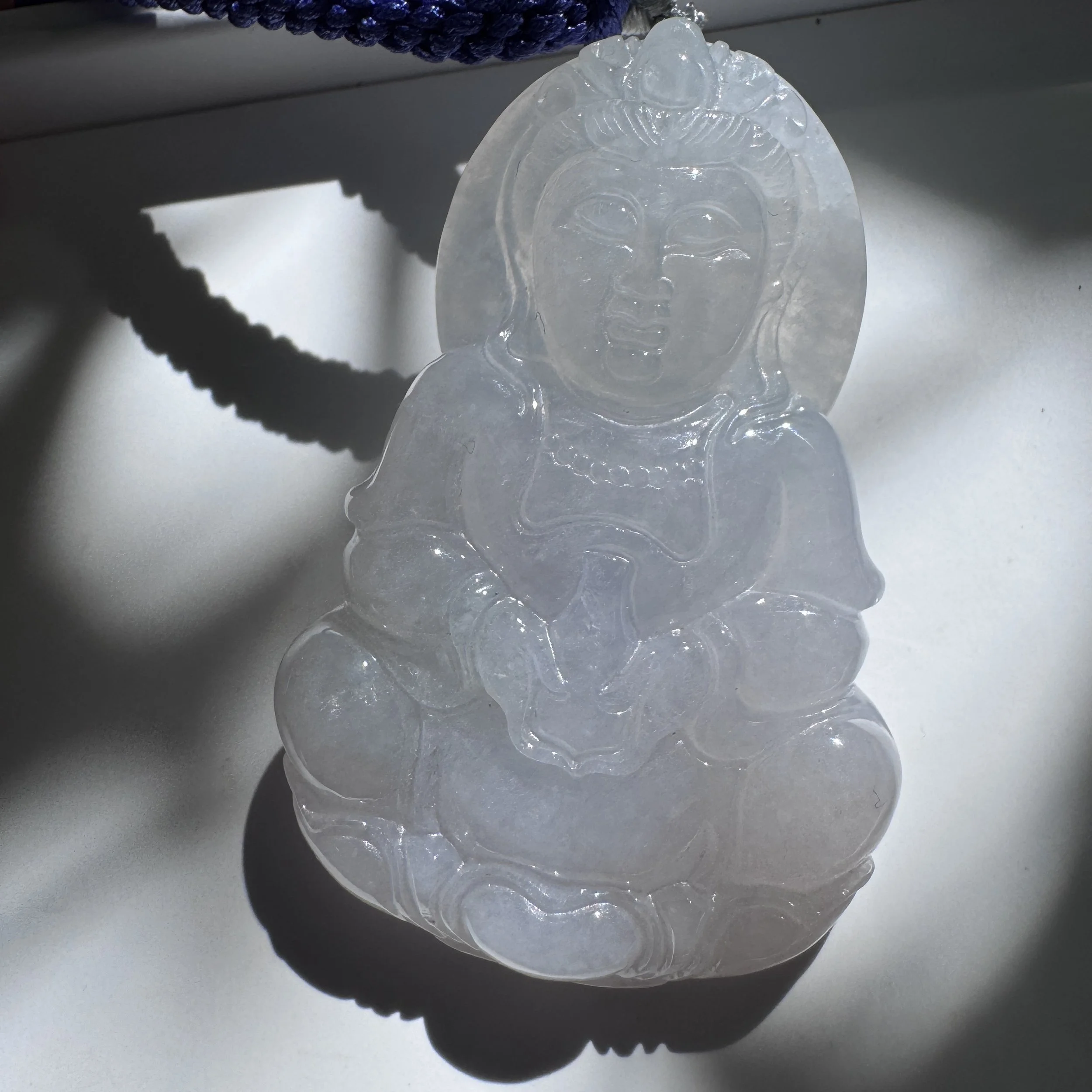 Image of Guanyin jade pendant- Certified Type A Myanmar Jadeite -Icy light purple