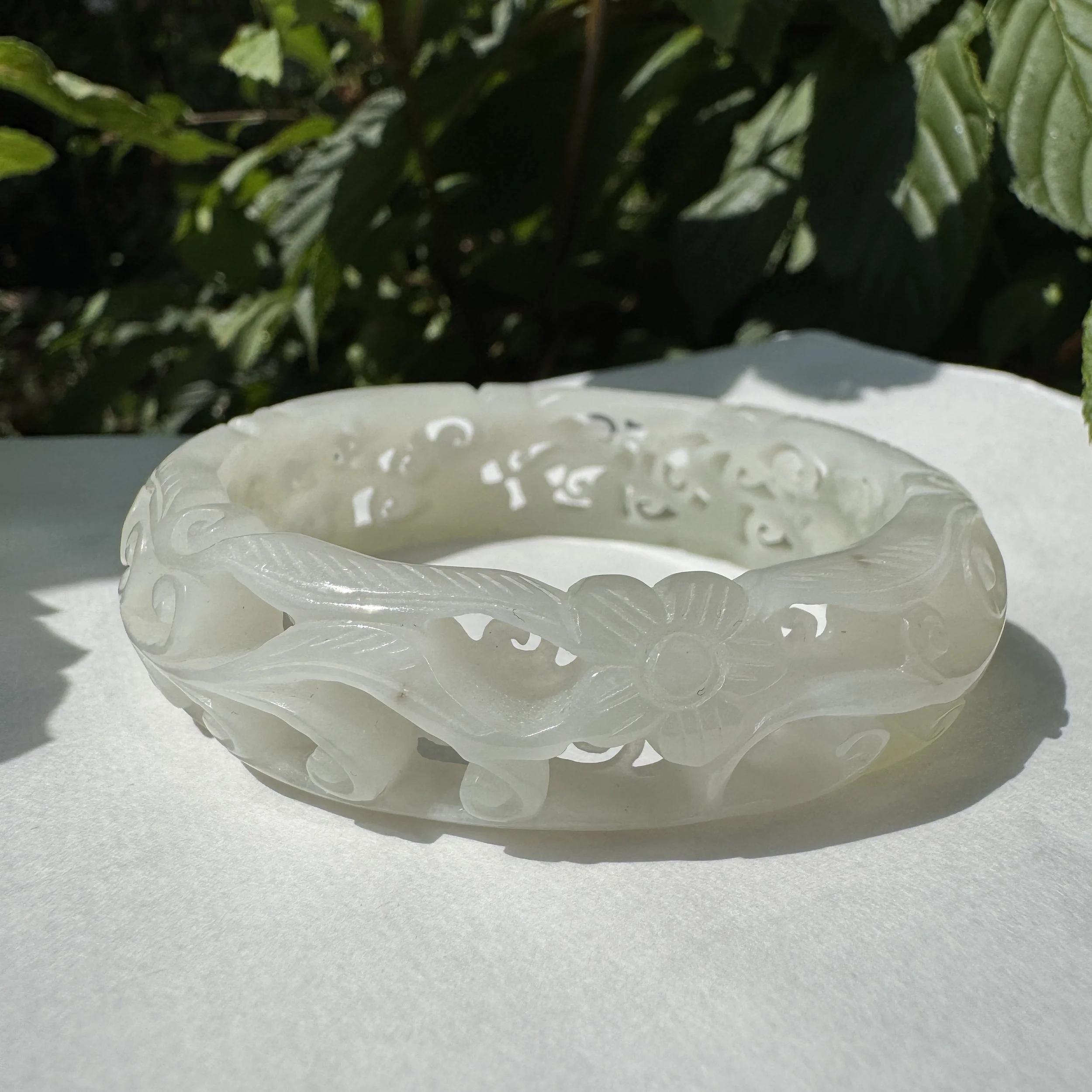 hand carved Hetian white nephrite jade bangle bracelet