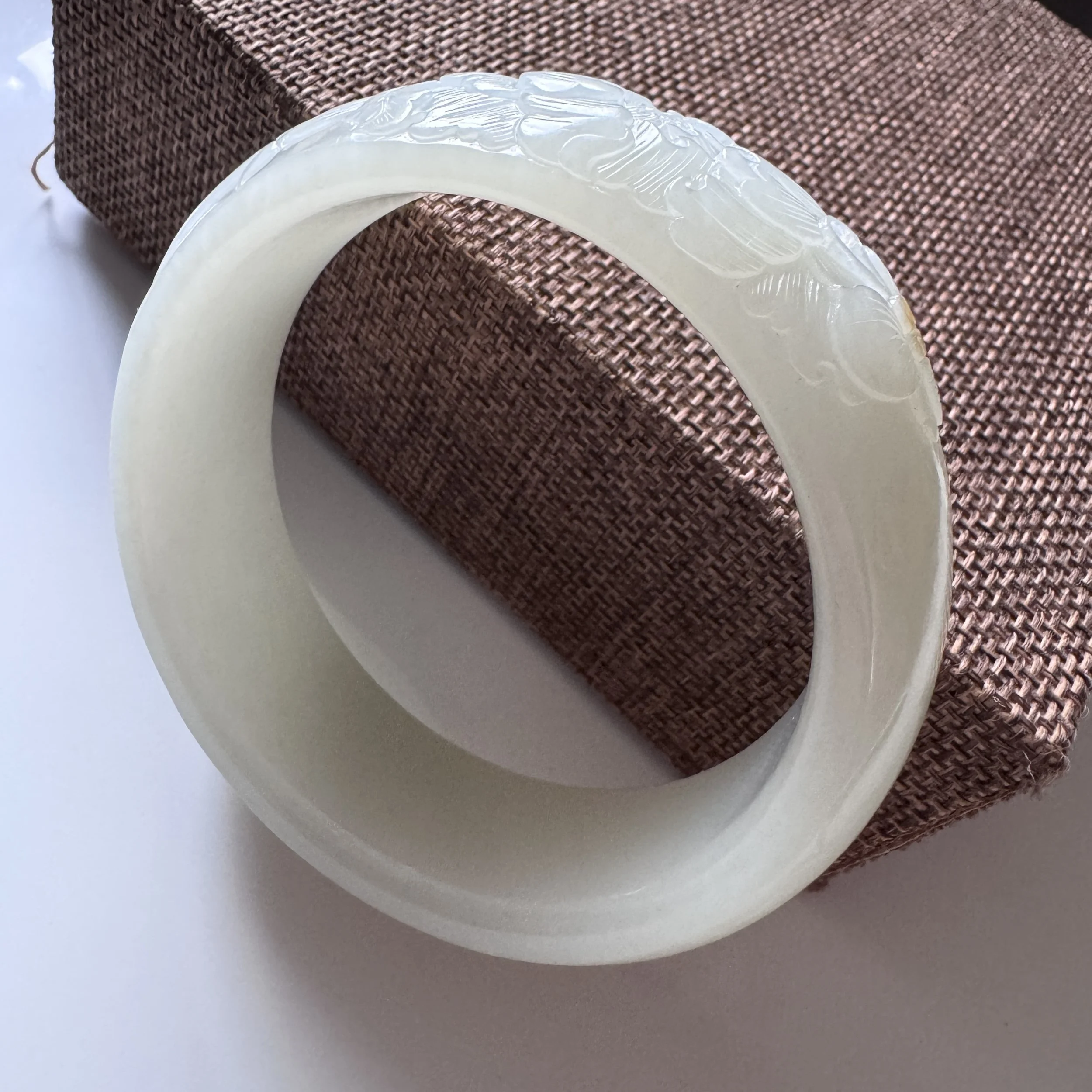 Jade  bangles bracelet(56.5mm) -High quality Hetian white cobblestone (ziliao) river nephrite - golden vulcanized rock skin- exquisite hand carved