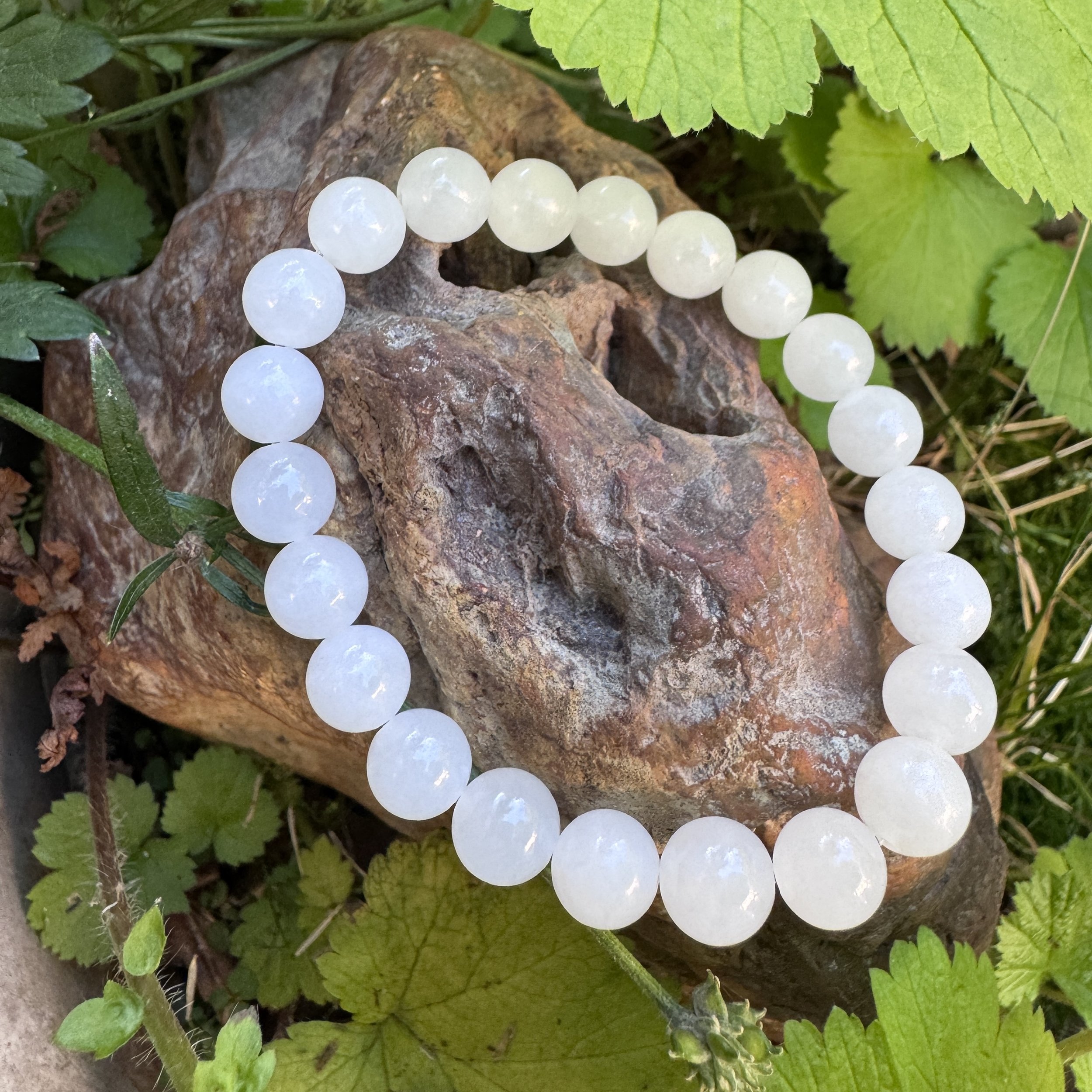 Jade bracelet- Genuine untreated Hetian pure snow white nephrite jade round beads(8mm)