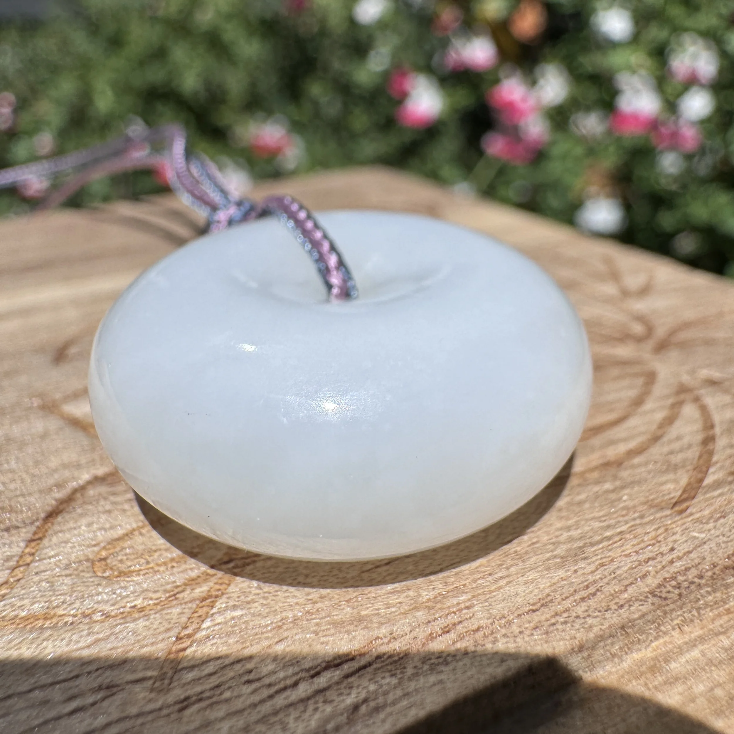 Natural Premium Hetian "Mutton Fat White" Nephrite Jade Donut Ping An Kou Pendant