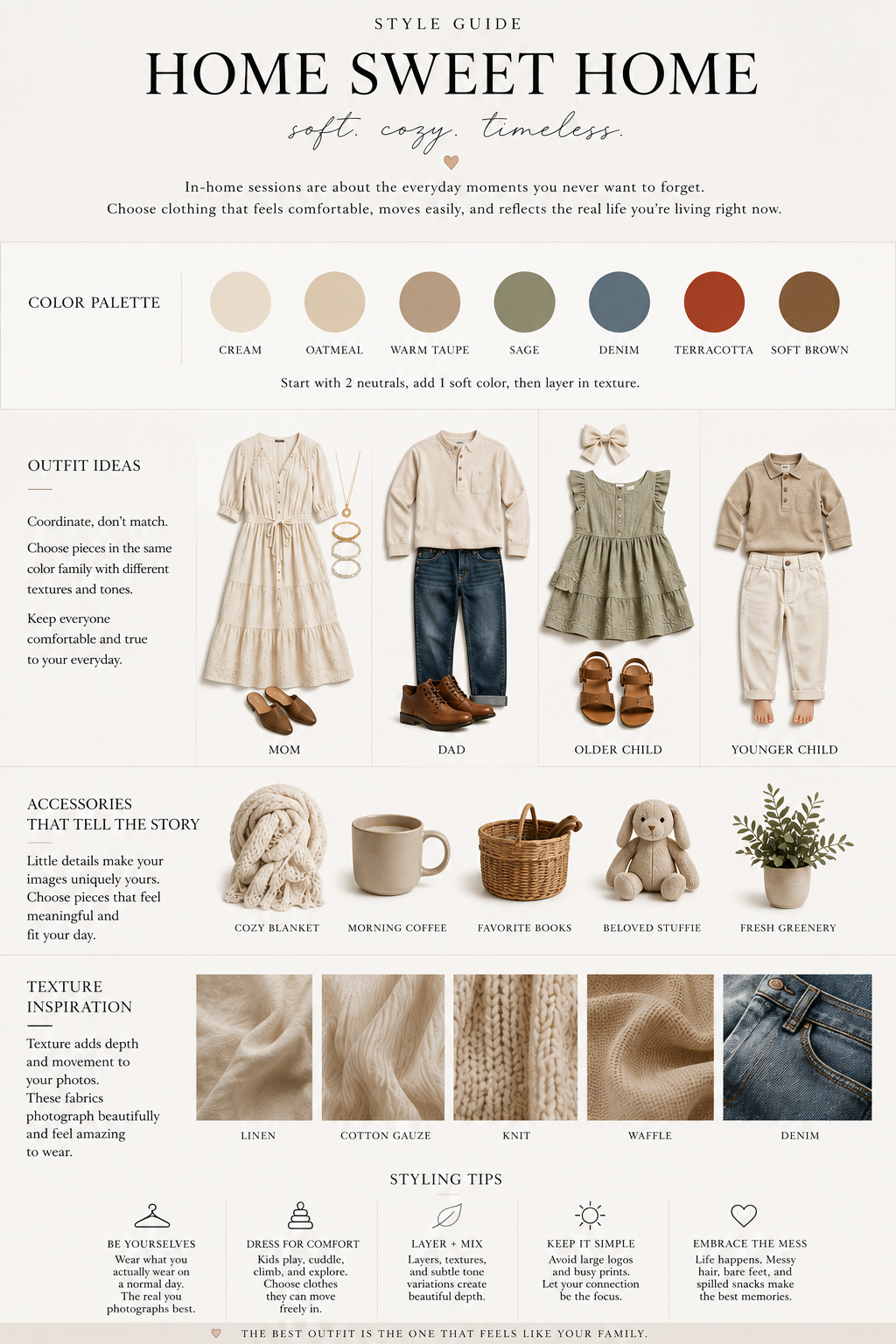 Family outfit ideas for an in-home documentary family session