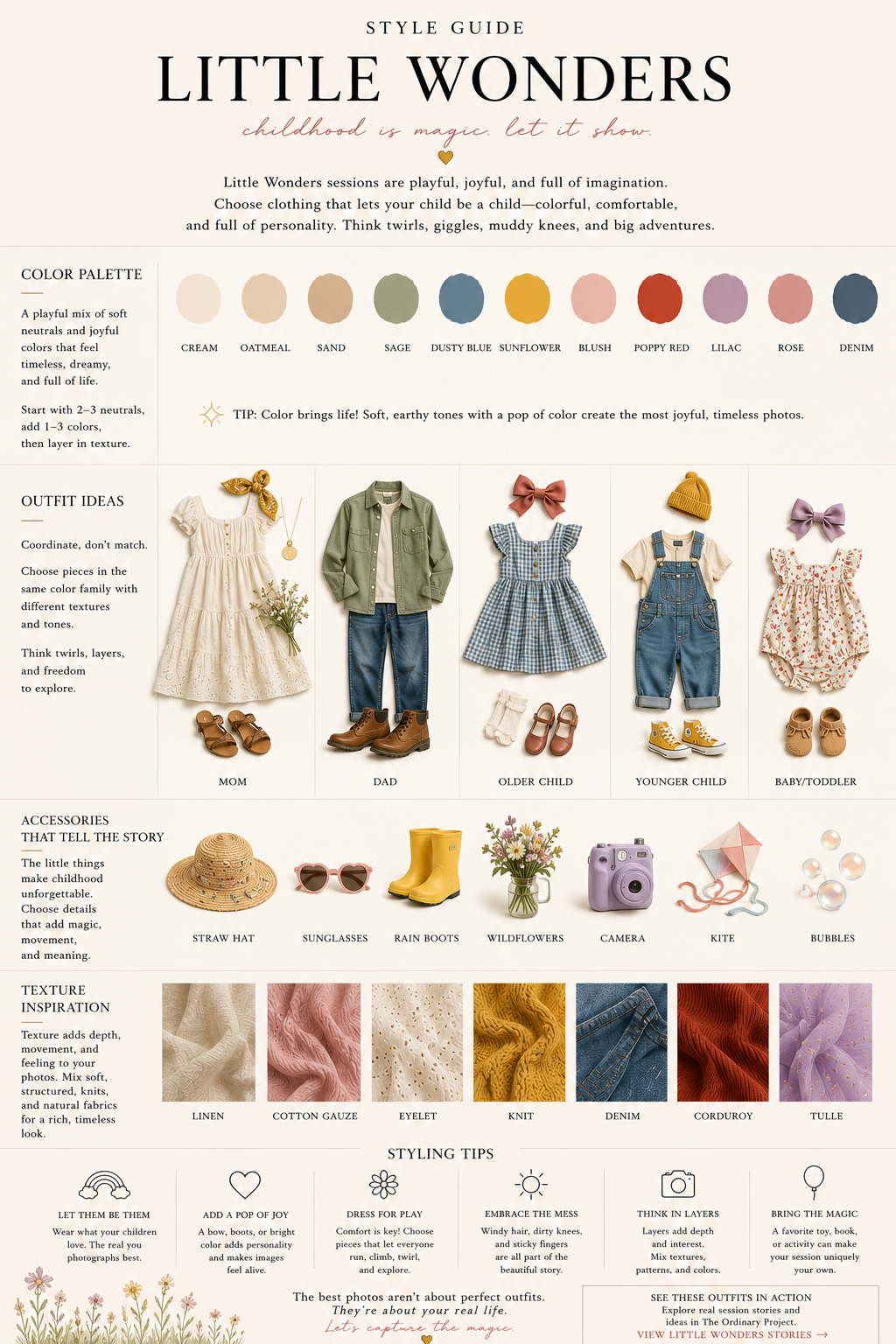 Childhood family photo outfit inspiration with playful accessories and color