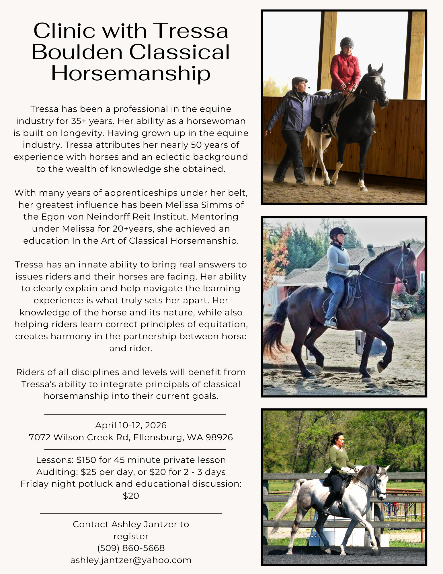 Classical Horsemanship Clinic with Tressa Boulden