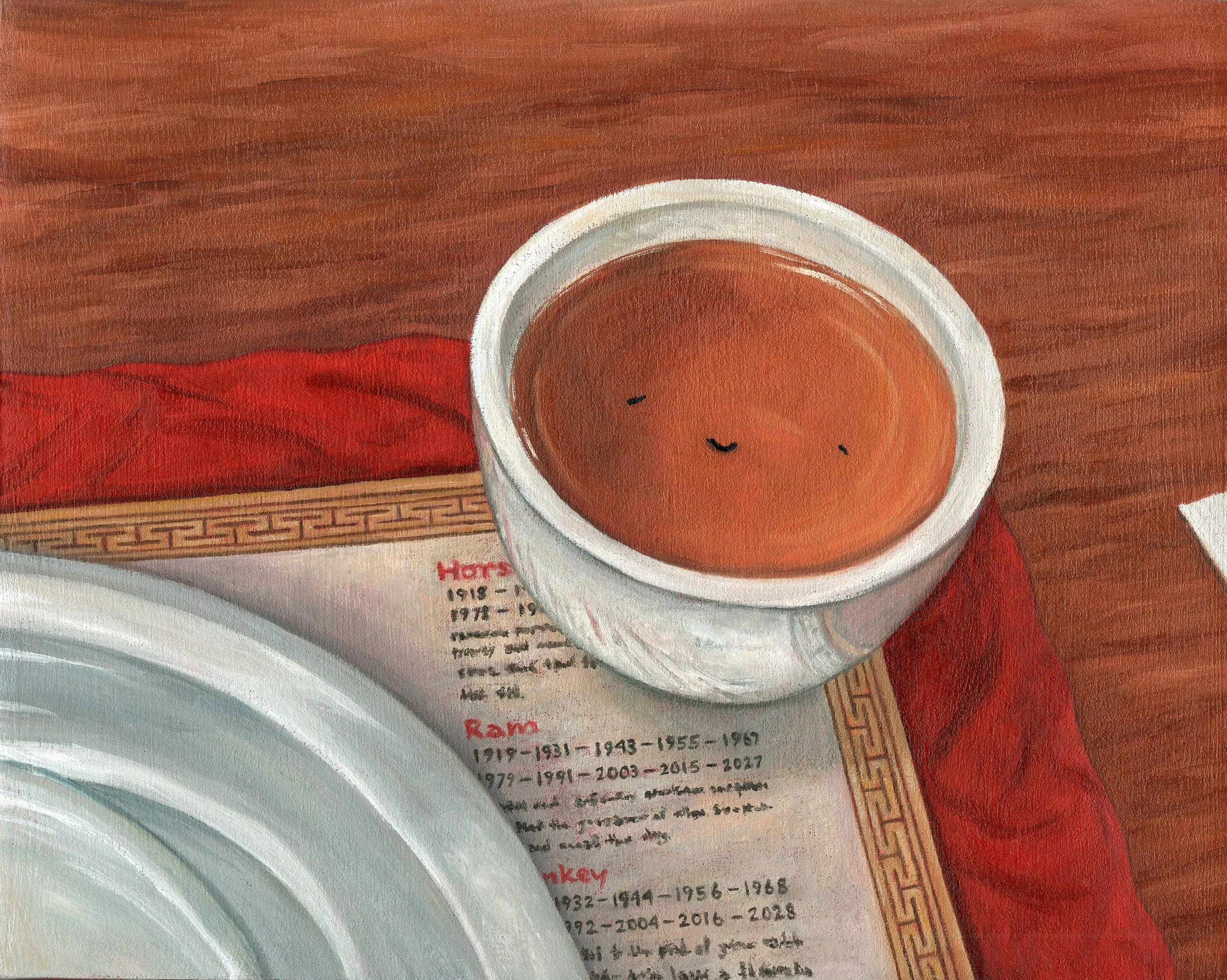 Smiling Tea, oil on panel, 10x8", 2026