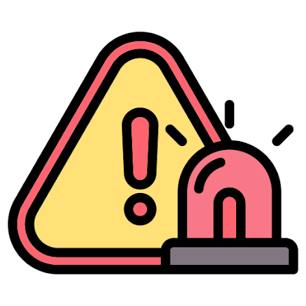 Warning alert icon with a yellow triangle and a pink siren light.