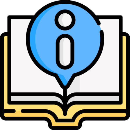 Icon of a book with a blue information sign above it
