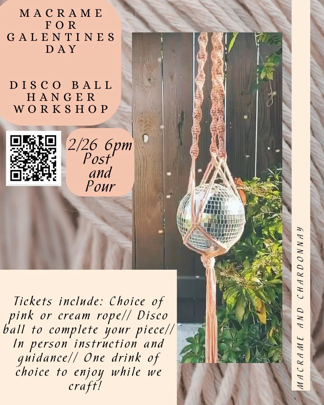 Macrame for Galentine's Day Disco Ball Hanger Workshop