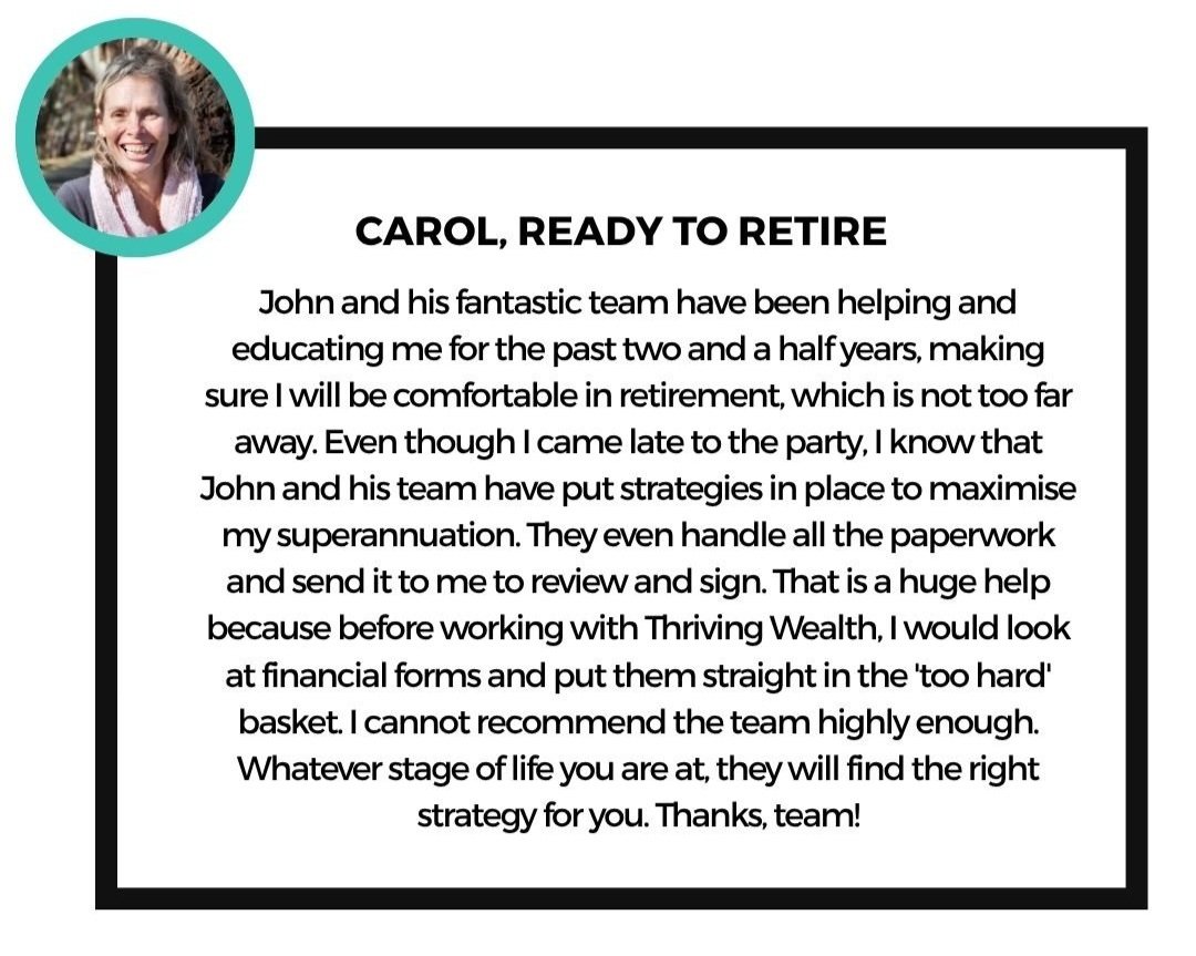Testimonial letter dedicated to Carol, who is retiring, with a small circular photo of a smiling woman with gray hair in the top left corner.