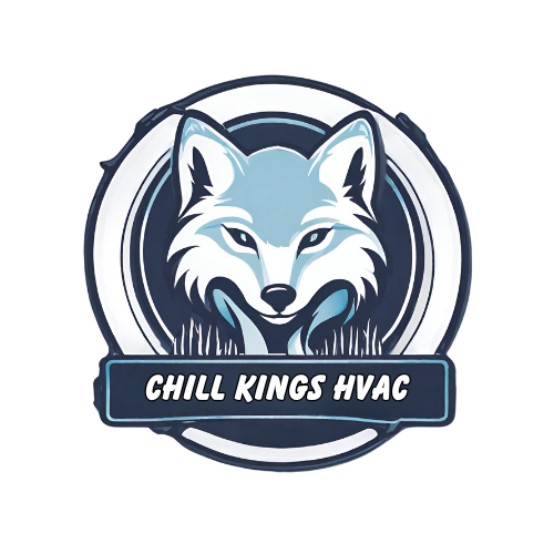 Logo of Chill Kings HVAC with a stylized wolf's face inside a circle, featuring the company name on a banner below.
