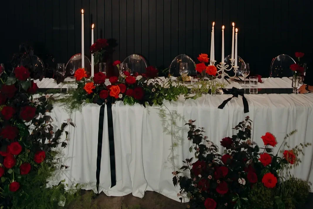 Sweetheart Table at Brisbane Wedding Reception. Romantic Flowers.