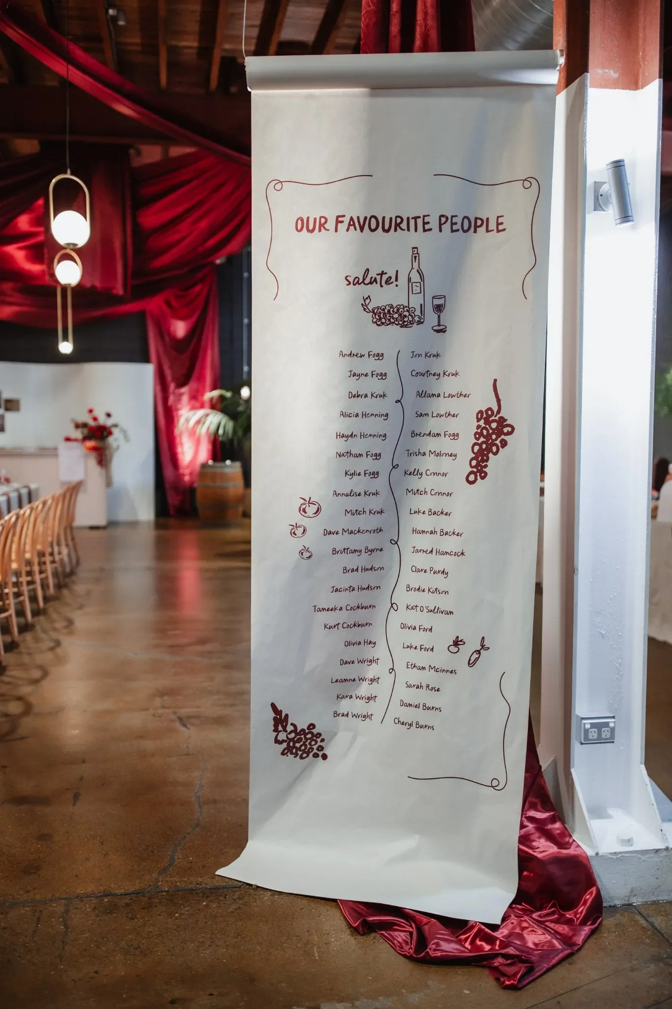 Bespoke seating chart at Brisbane event