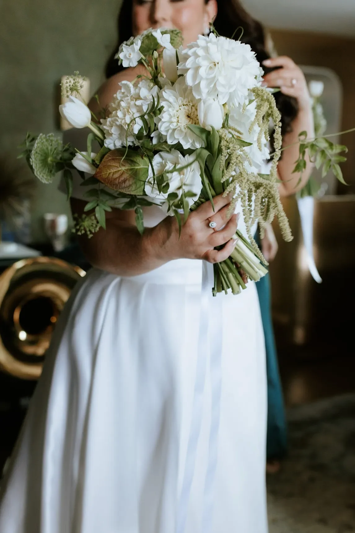 textural green and white bridal bouquet made by brisbane wedding florist