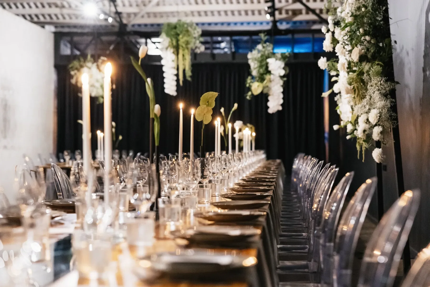 modern reception table flowers at Brisbane wedding venue