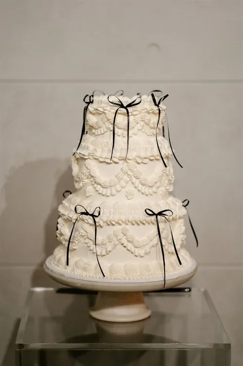 Elegant white wedding cake detail styled for a Refinery Brisbane wedding reception