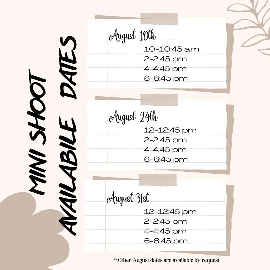 Book your Mini Shoot today! 🗓️
The current special ends September 1st ✨

**Dates for 3 different Saturdays, other dates are available by request.

#familyphotographer #portraitphotographer #photography #outdoorphotoshoot #MiniShoot #PhotoSpecial #Au