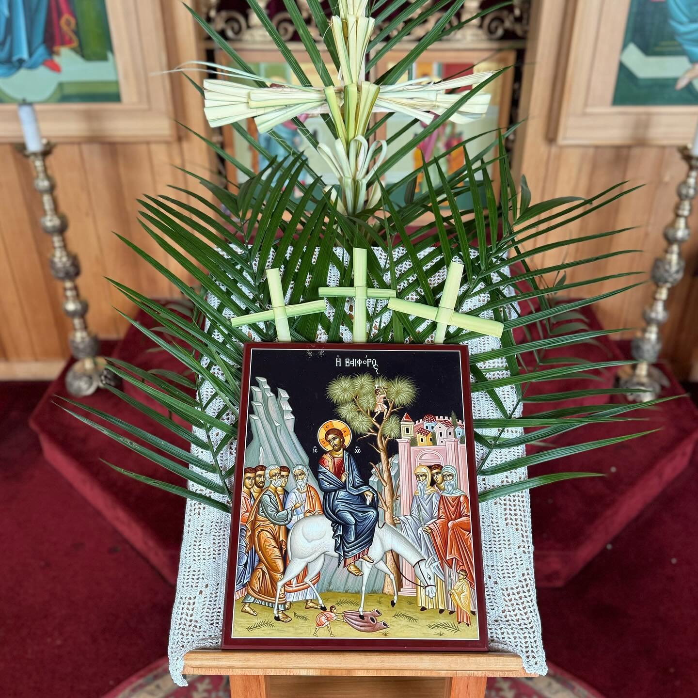 Preparations for Palm Sunday following Divine Liturgy this morning.