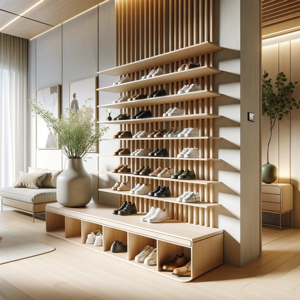 Experience the charm of rustic elegance with our handcrafted shoe rack, made from reclaimed wood, each piece tells a unique story while offering practical storage for your beloved footwear.
