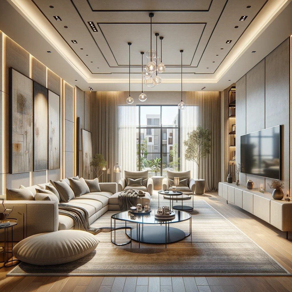Celebrate the beauty of natural materials with our earth-toned living room, featuring organic textures like wood, stone, and linen, complemented by indoor plants that bring the outdoors in.