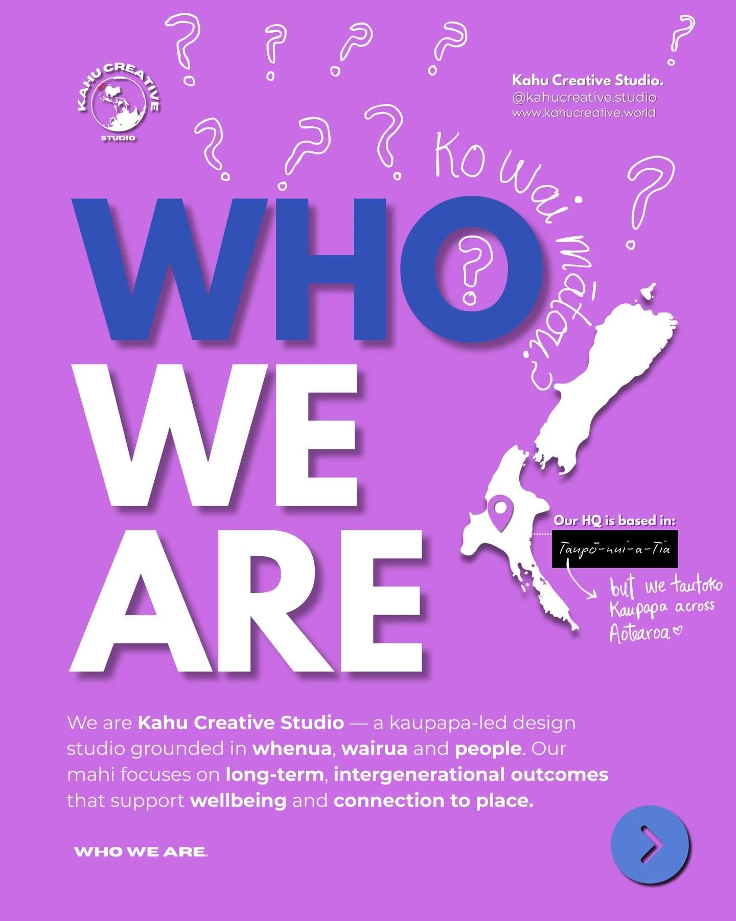WHO WE ARE 🌏

We are Kahu Creative Studio &mdash;
a kaupapa-led design studio grounded in whenua, wairua and people.

From brief &rarr; long-term, intergenerational outcomes.
For the wellbeing of Papatuānuku and her people.

#KaupapaLed #WhenuaLed #