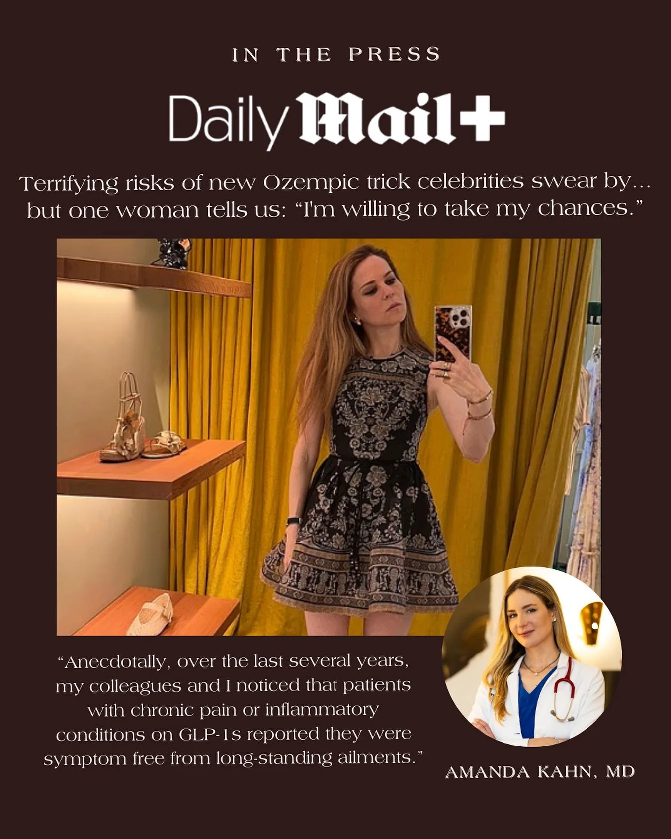 Honored to be featured in @dailymail story on GLP-1 microdosing.

Patients have reported benefits ranging from rheumatoid arthritis and recurrent sinus infections triggered by seasonal allergies, to severe abdominal pain, bloating, brain fog, and dep
