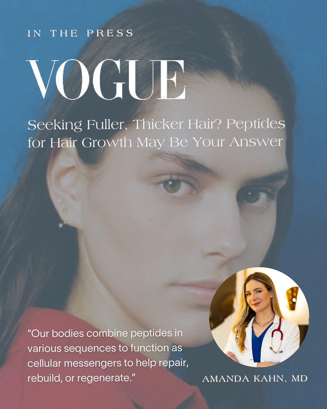 Thank you @voguemagazine for including me in this insightful piece on peptides for hair growth. Honored to be part of the conversation!
.
.
.
#longevitytips #peptides #hairgrowth #longevityspecialist 

By: Emily Orofino @makeupmaestra