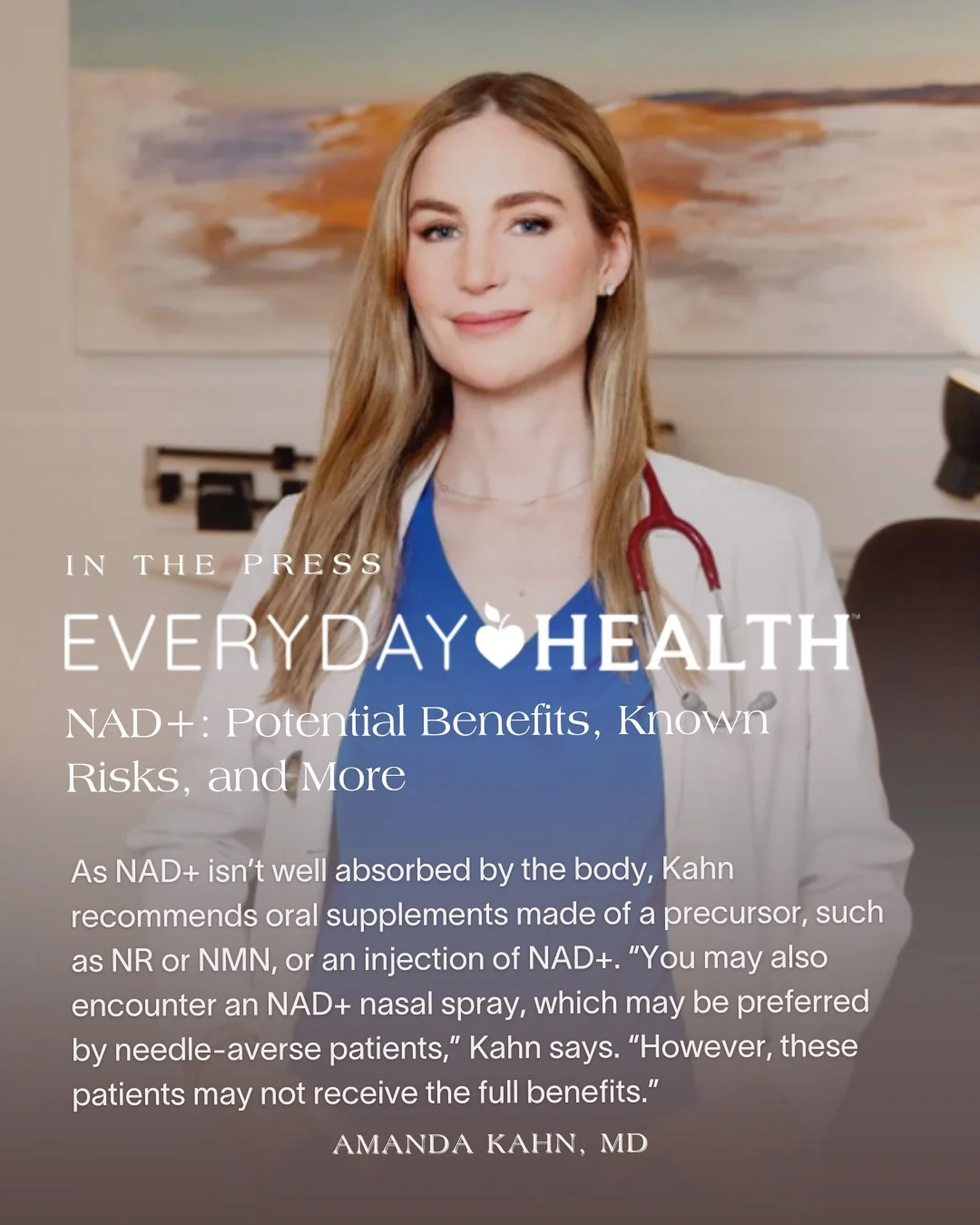 Thank you, @everydayhealth , for featuring me in the article &ldquo;NAD+: Potential Benefits, Known Risks, and More.&rdquo;

I had the opportunity to discuss the many benefits of NAD+, a powerful coenzyme essential for energy production, cellular rep