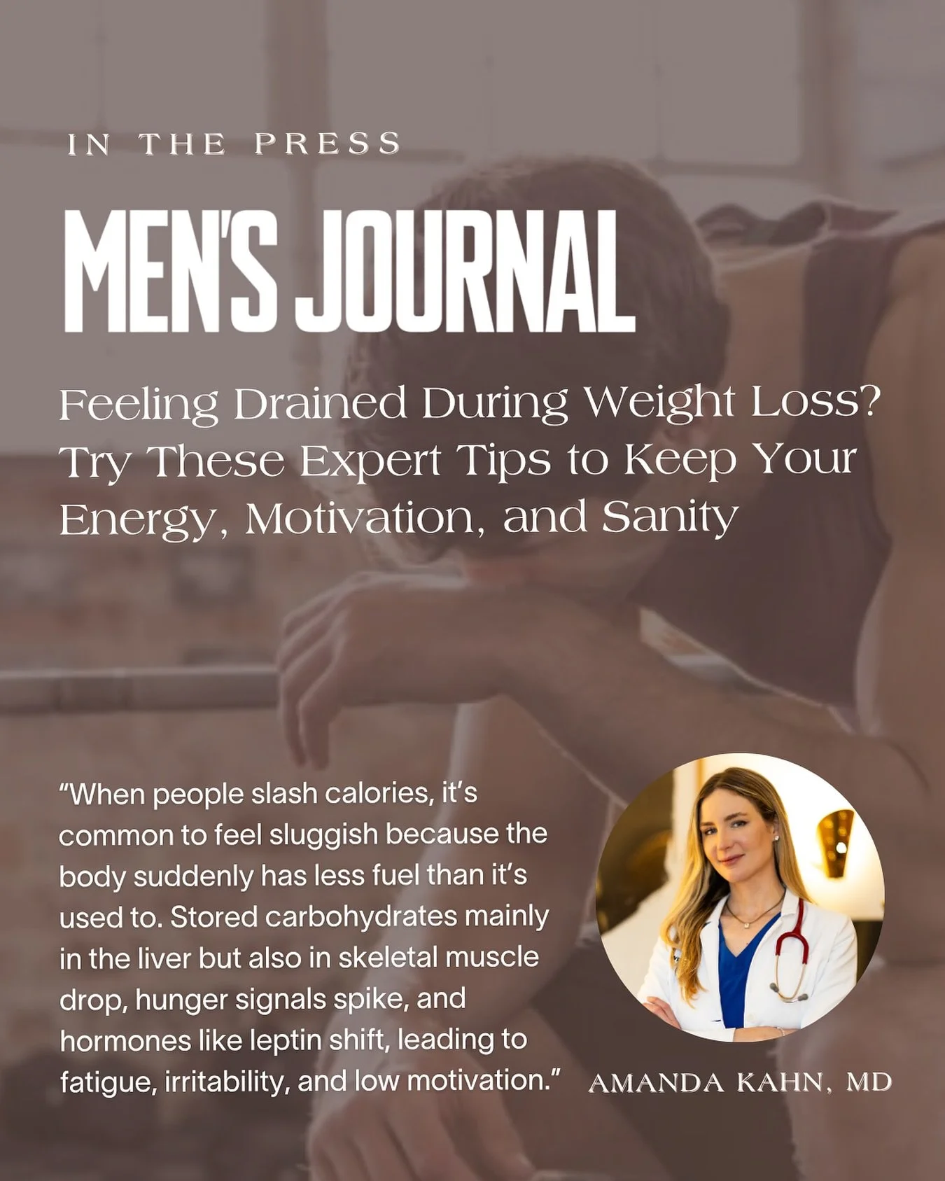 Honored to be featured in @MensJournal!

Thank you for the opportunity to share expert insights on staying energized and motivated during weight loss. Grateful to be part of the conversation helping people pursue health with balance and knowledge.

#