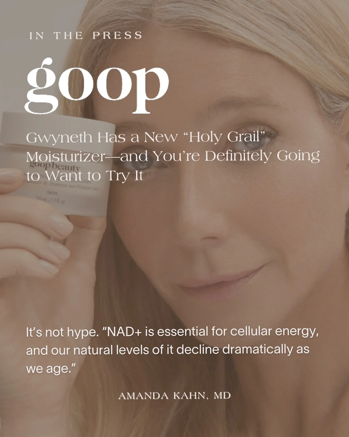 Thank you, @goop for the feature.

NAD+ plays a foundational role in cellular energy production by supporting mitochondrial function, while also contributing to DNA repair and key biological aging processes. As research shows, NAD+ levels naturally d