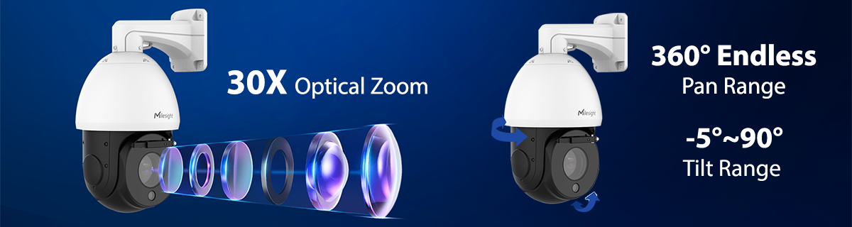 360° Endless Pan Range, Tilt Range -5°~90°, 30X Optical Zoom