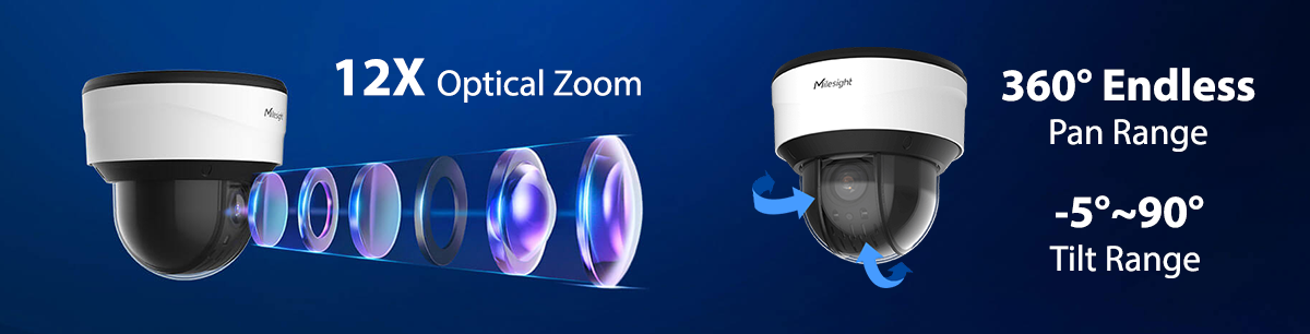 360° Endless Pan Range, Tilt Range -5°~90°, 12X Optical Zoom