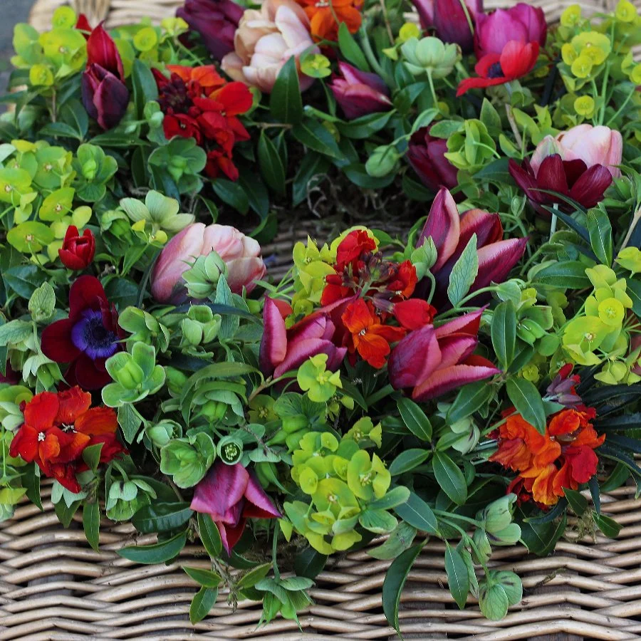 wreath vibrant greens and tulips spring.jpg