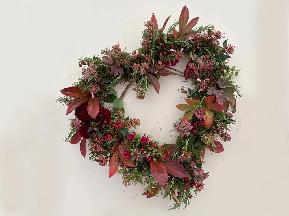 Fieldhouse Flowers, red heart wreath