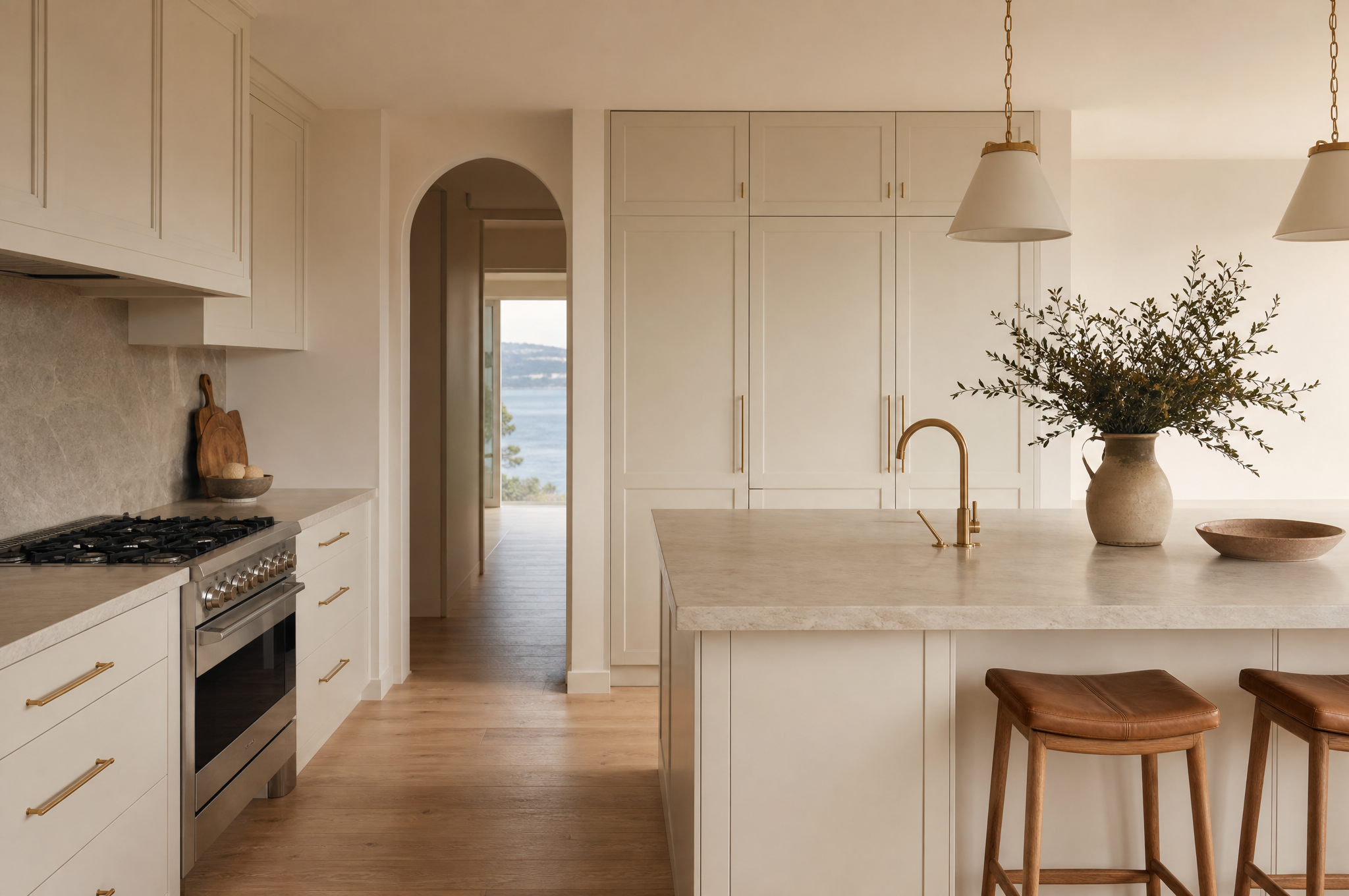 Timeless Cremorne kitchen with shaker cabinetry and brass tapware by Tuesday Lane