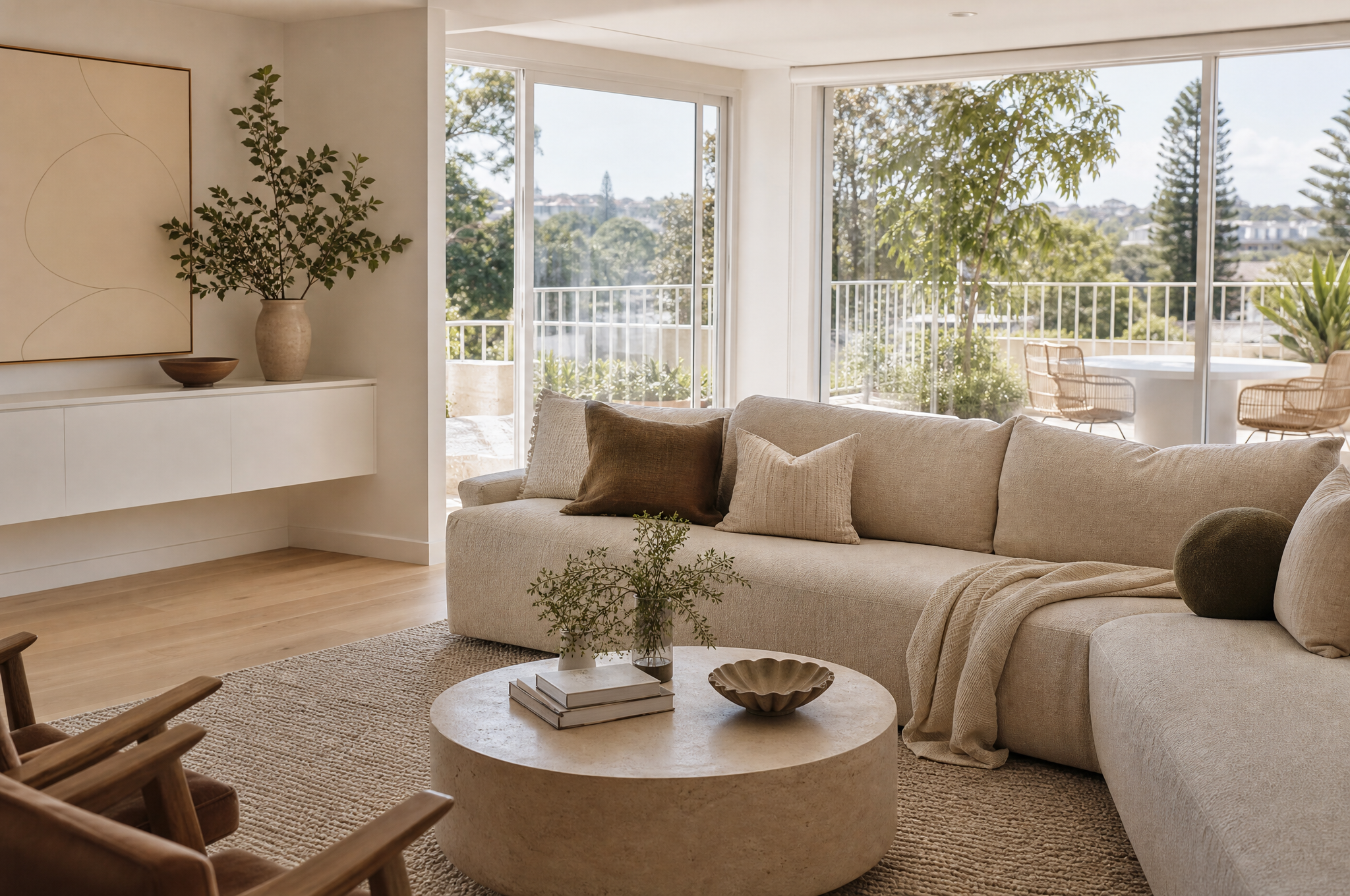 Light-filled coastal living room by Tuesday Lane interior designers Bondi Beach